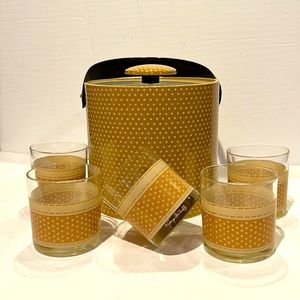Vintage Georges Briard vinyl ice bucket with 5 matching glasses